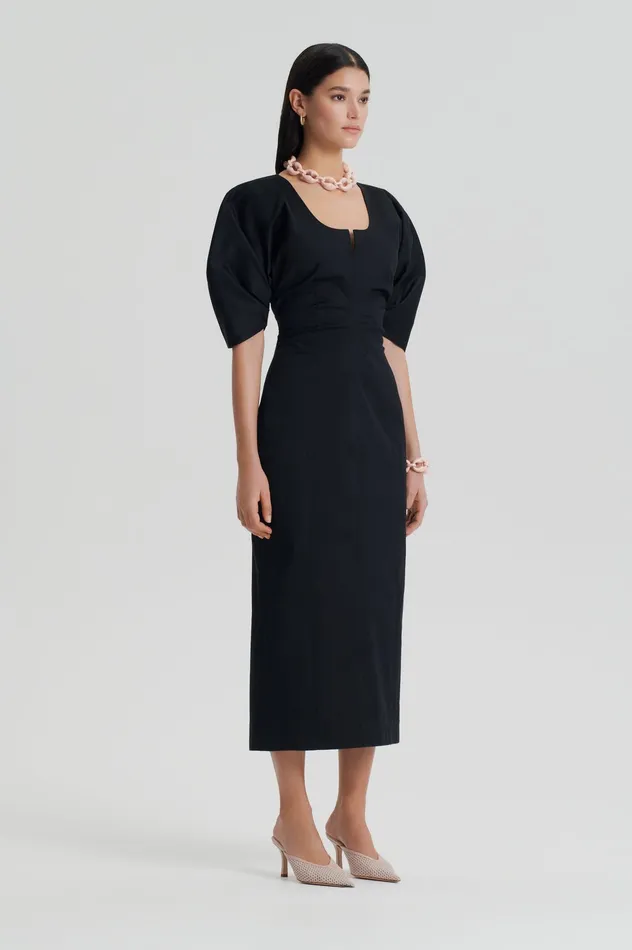 Scanlan Theodore Dresses Women SATEEN COTTON TAILORED DRESS BLACK Scanlan Theodore Dresses Women SATEEN COTTON TAILORED DRESS BLACK