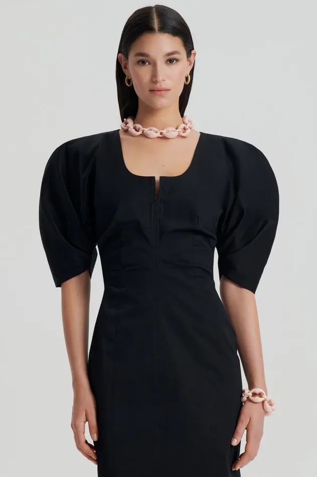 Scanlan Theodore Dresses Women SATEEN COTTON TAILORED DRESS BLACK Scanlan Theodore Dresses Women SATEEN COTTON TAILORED DRESS BLACK