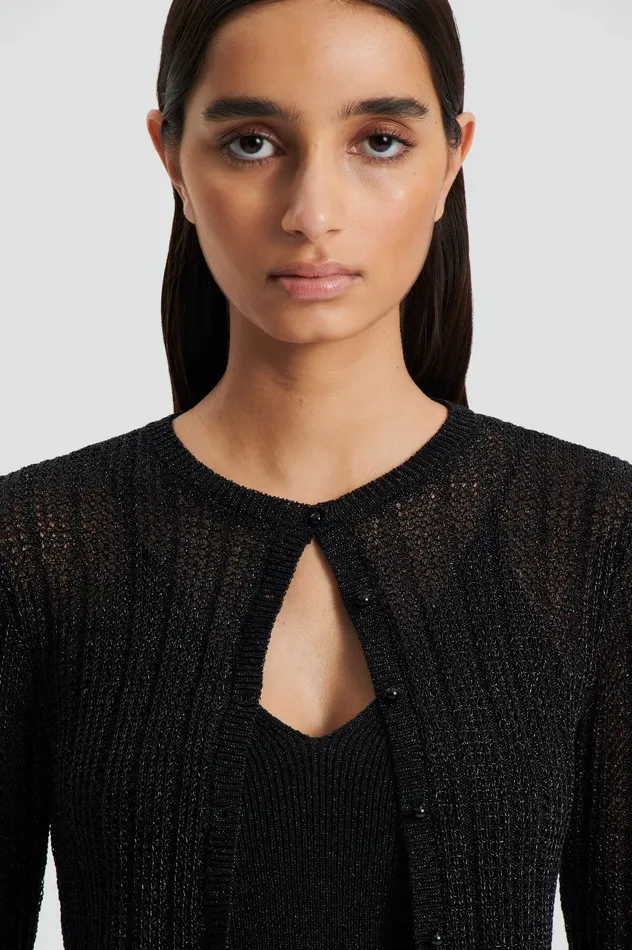 Scanlan Theodore METALLIC KNIT CROP CARDIGAN BLACK Women Knitwear Scanlan Theodore METALLIC KNIT CROP CARDIGAN BLACK Women Knitwear