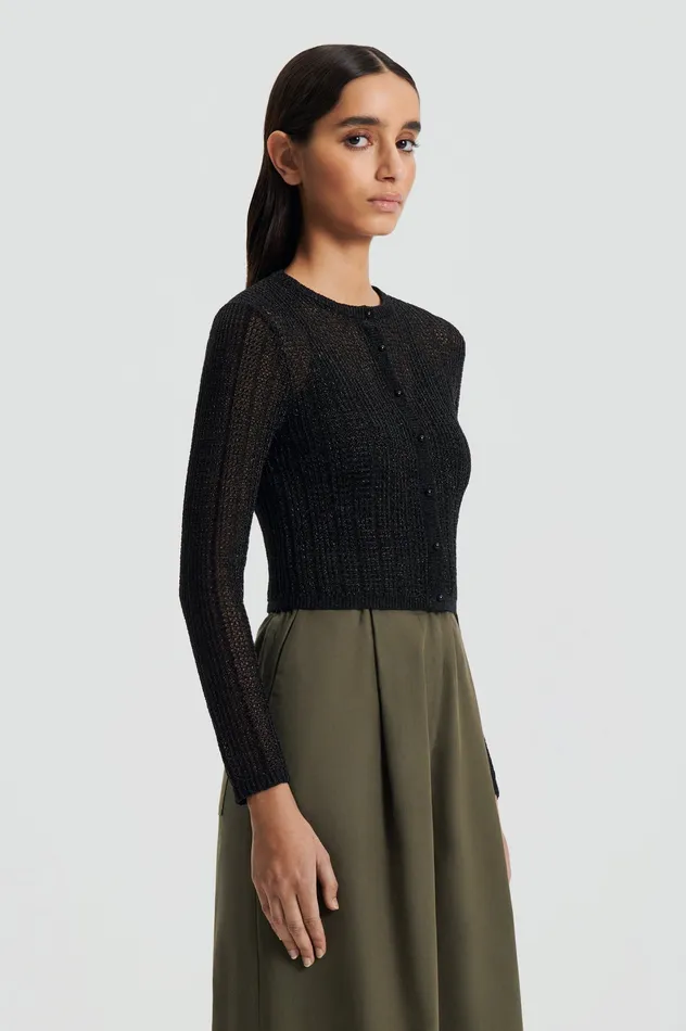 Scanlan Theodore METALLIC KNIT CROP CARDIGAN BLACK Women Knitwear Scanlan Theodore METALLIC KNIT CROP CARDIGAN BLACK Women Knitwear
