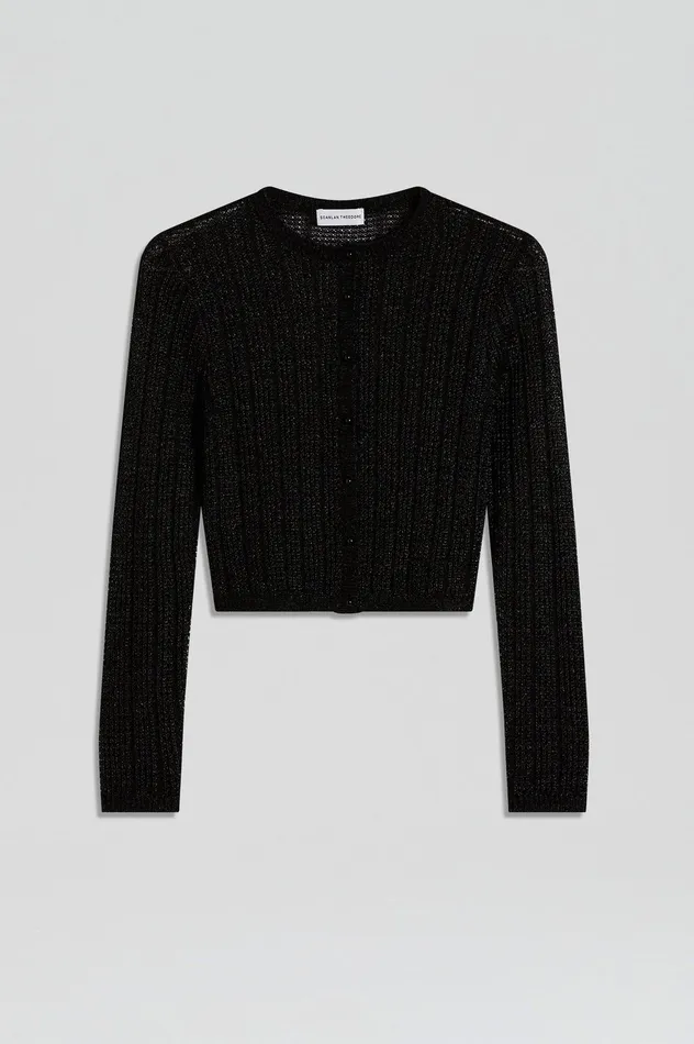 Scanlan Theodore METALLIC KNIT CROP CARDIGAN BLACK Women Knitwear Scanlan Theodore METALLIC KNIT CROP CARDIGAN BLACK Women Knitwear