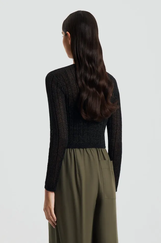 Scanlan Theodore METALLIC KNIT CROP CARDIGAN BLACK Women Knitwear Scanlan Theodore METALLIC KNIT CROP CARDIGAN BLACK Women Knitwear