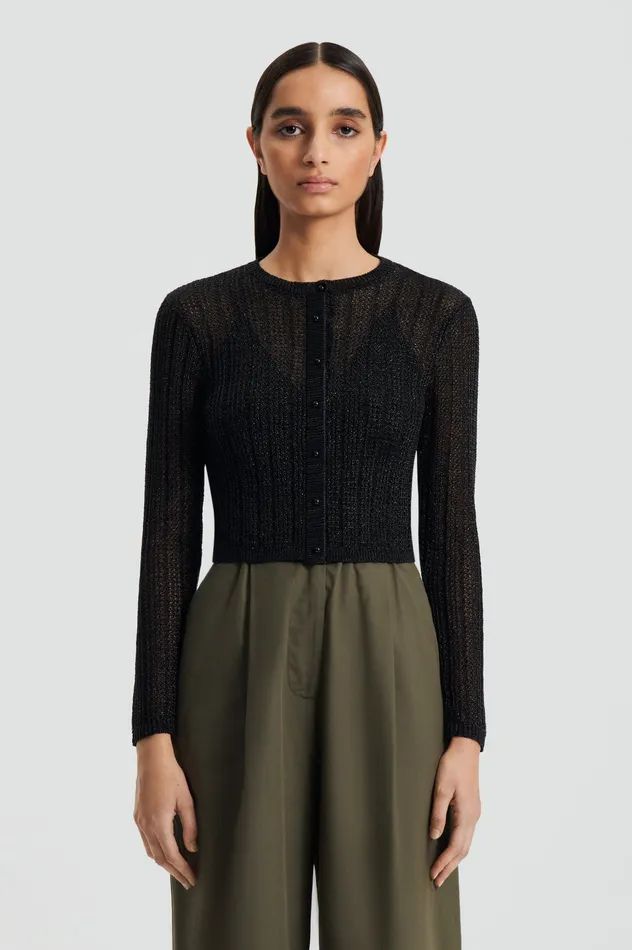 Scanlan Theodore METALLIC KNIT CROP CARDIGAN BLACK Women Knitwear Scanlan Theodore METALLIC KNIT CROP CARDIGAN BLACK Women Knitwear