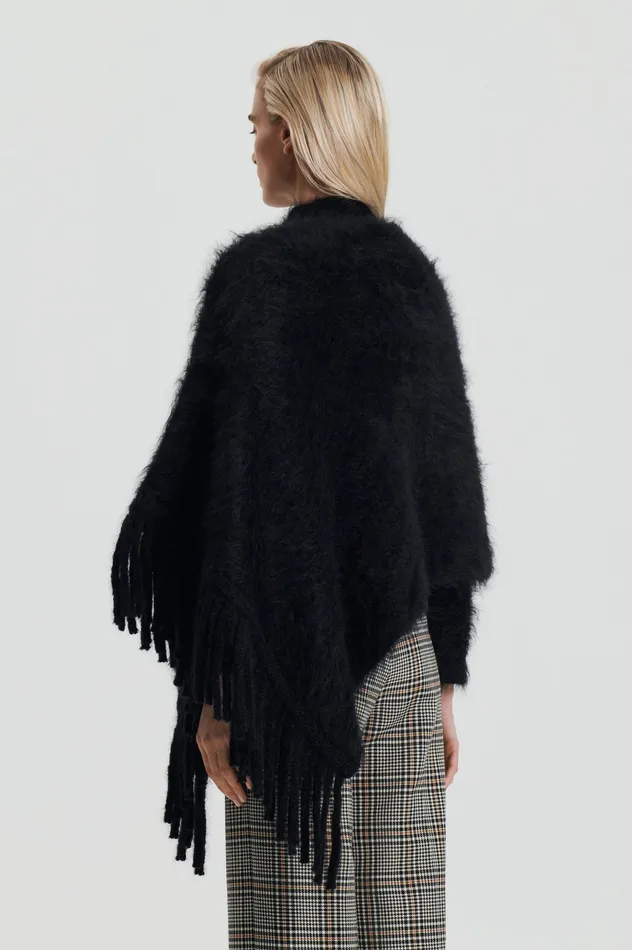 Scanlan Theodore Scarves Women BRUSHED FRINGED CAPE BLACK Scanlan Theodore Scarves Women BRUSHED FRINGED CAPE BLACK