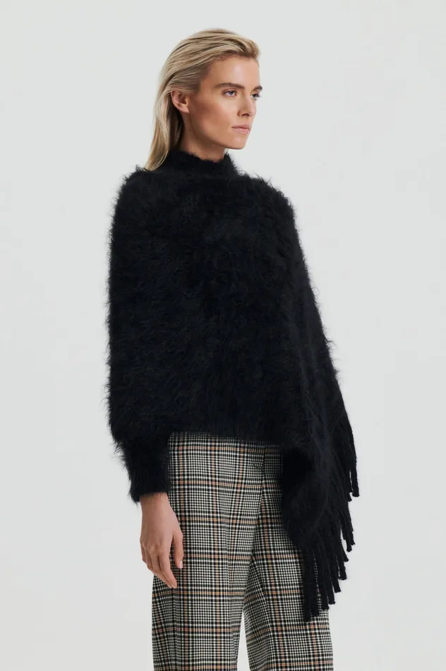 Scanlan Theodore Scarves Women BRUSHED FRINGED CAPE BLACK Scanlan Theodore Scarves Women BRUSHED FRINGED CAPE BLACK