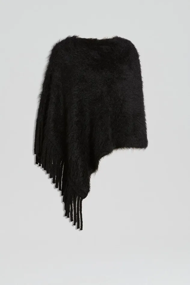 Scanlan Theodore Scarves Women BRUSHED FRINGED CAPE BLACK Scanlan Theodore Scarves Women BRUSHED FRINGED CAPE BLACK