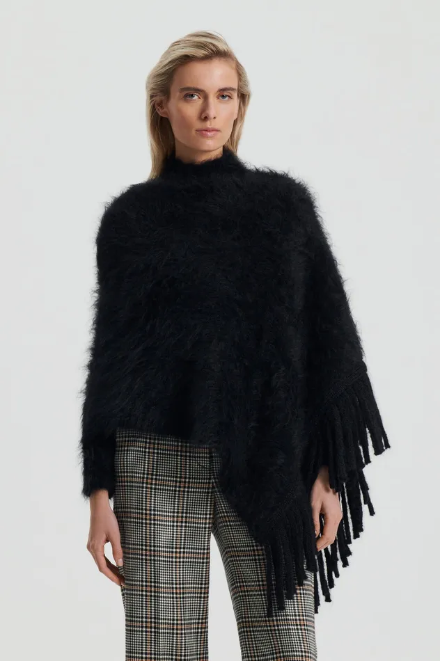 Scanlan Theodore Scarves Women BRUSHED FRINGED CAPE BLACK Scanlan Theodore Scarves Women BRUSHED FRINGED CAPE BLACK