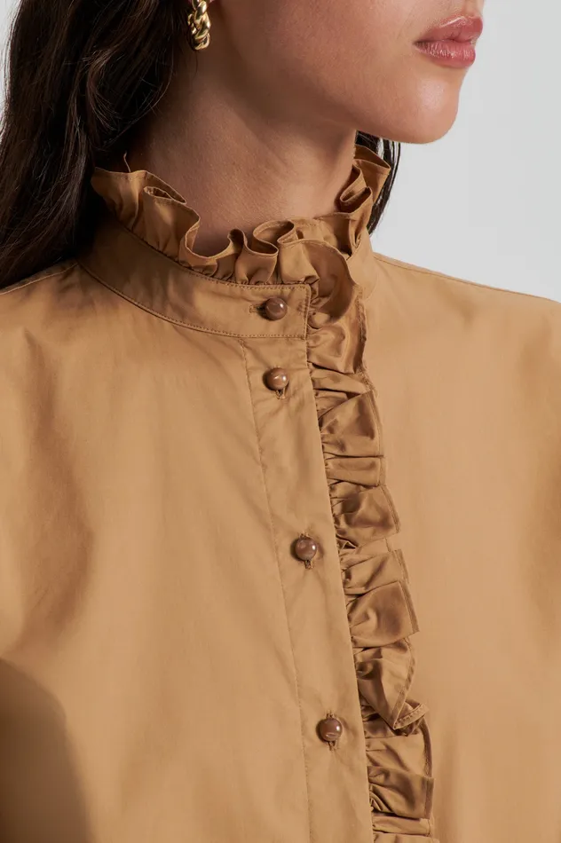 Scanlan Theodore Shirts Women PARACHUTE RUFFLE TRIM SHIRT CAMEL Scanlan Theodore Shirts Women PARACHUTE RUFFLE TRIM SHIRT CAMEL