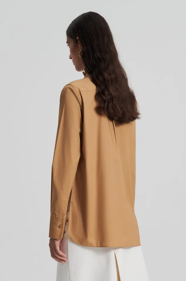 Scanlan Theodore Shirts Women PARACHUTE RUFFLE TRIM SHIRT CAMEL Scanlan Theodore Shirts Women PARACHUTE RUFFLE TRIM SHIRT CAMEL