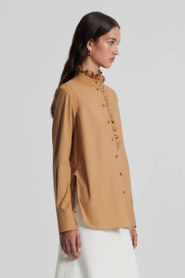Scanlan Theodore Shirts Women PARACHUTE RUFFLE TRIM SHIRT CAMEL Scanlan Theodore Shirts Women PARACHUTE RUFFLE TRIM SHIRT CAMEL