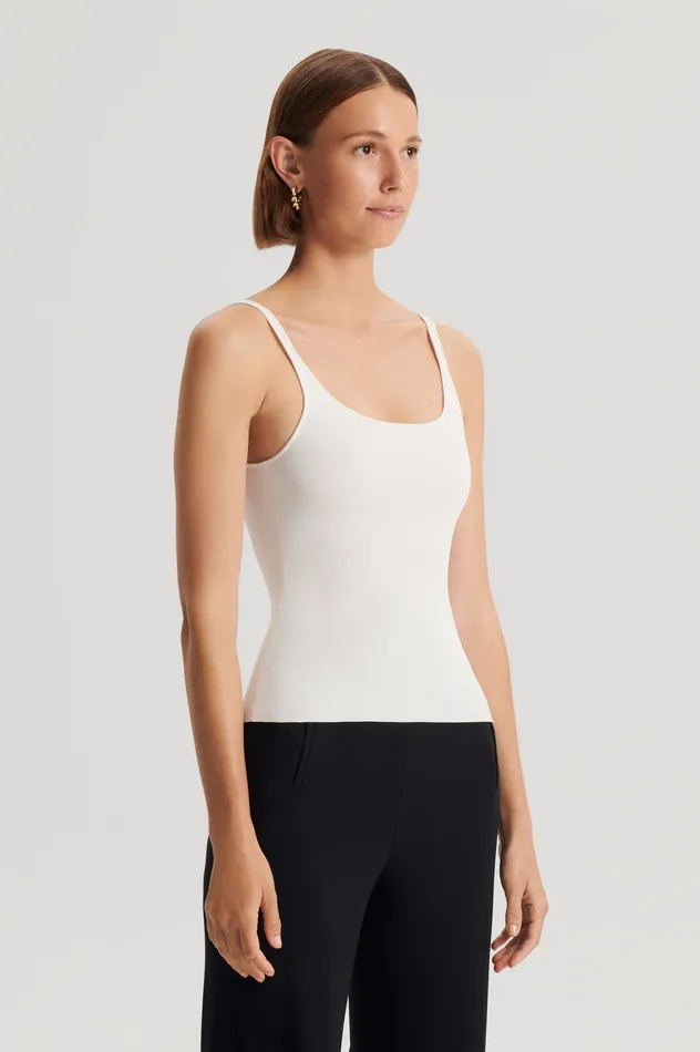 Scanlan Theodore Tops Women CREPE KNIT RIB SINGLET CREAM Scanlan Theodore Tops Women CREPE KNIT RIB SINGLET CREAM