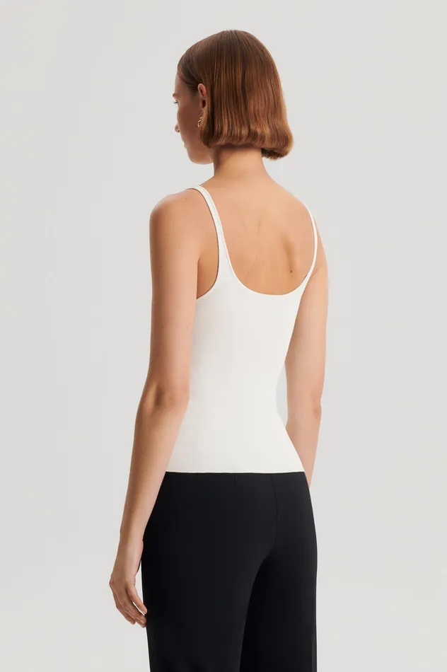 Scanlan Theodore Tops Women CREPE KNIT RIB SINGLET CREAM Scanlan Theodore Tops Women CREPE KNIT RIB SINGLET CREAM