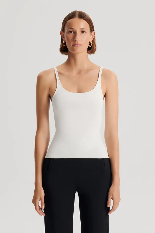 Scanlan Theodore Tops Women CREPE KNIT RIB SINGLET CREAM Scanlan Theodore Tops Women CREPE KNIT RIB SINGLET CREAM