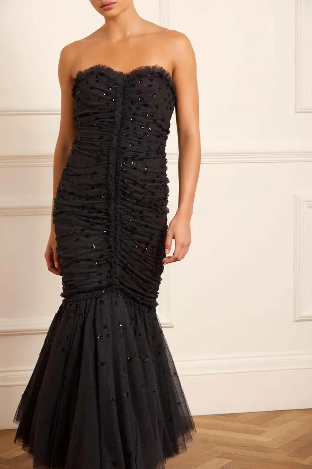 Scatter Sequin Strapless Ankle Gown Black Women Needle and Thread Dresses