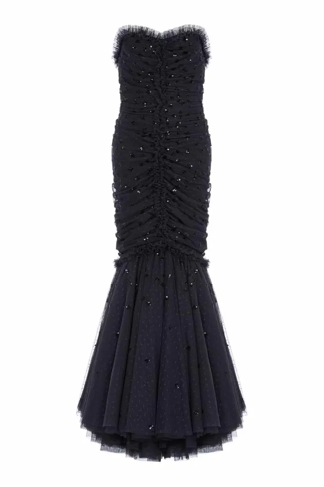 Scatter Sequin Strapless Ankle Gown Black Women Needle and Thread Dresses