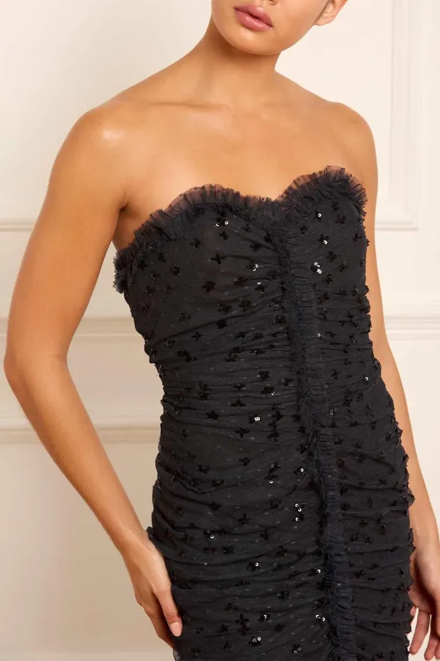 Scatter Sequin Strapless Ankle Gown Black Women Needle and Thread Dresses