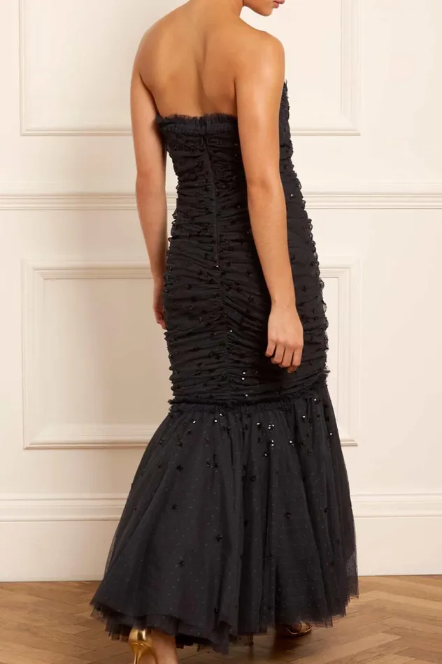 Scatter Sequin Strapless Ankle Gown Black Women Needle and Thread Dresses