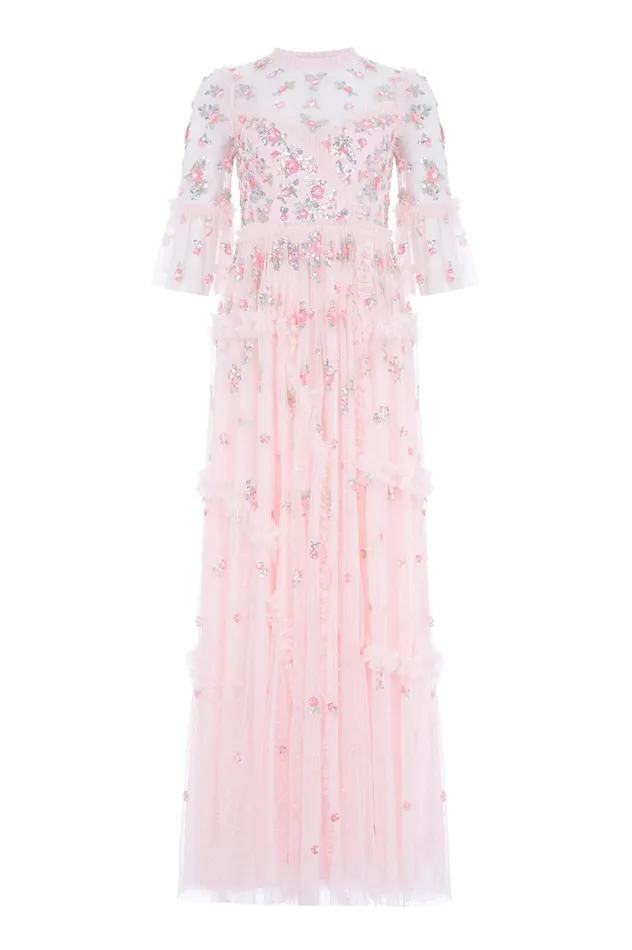Shimmer Ditsy Long Sleeve Gown Pink Women Needle and Thread Dresses