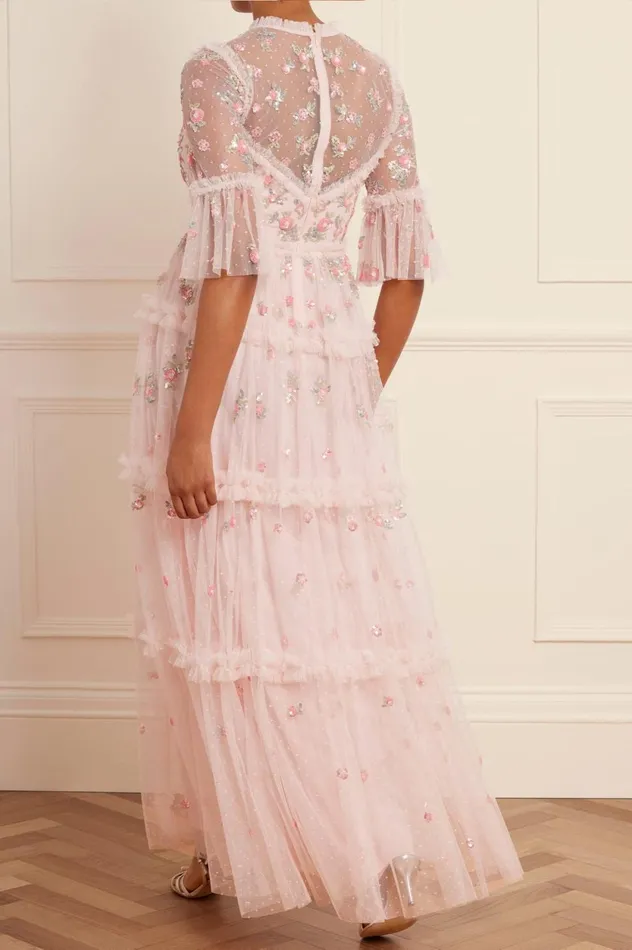 Shimmer Ditsy Long Sleeve Gown Pink Women Needle and Thread Dresses