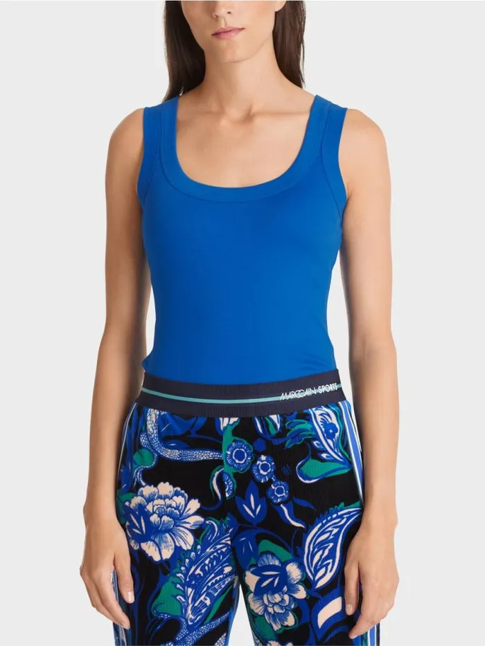 Shirts and Tops Damen Marc Cain rmelloses Top Aus Baumwollripp Bright Royal Blue