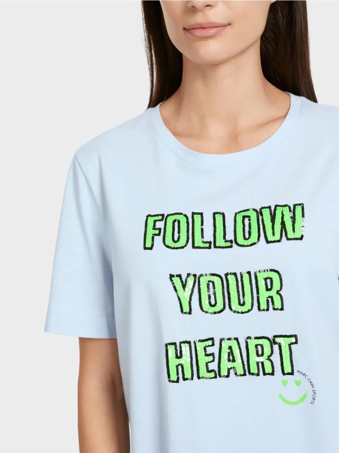 Shirts and Tops Damen Marc Cain TShirt Mit Motiv Aus Pailletten Soft Powder Blue