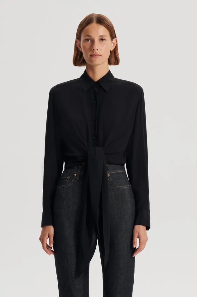 Shirts Scanlan Theodore Women SILK TIE FRONT SHIRT BLACK Shirts Scanlan Theodore Women SILK TIE FRONT SHIRT BLACK