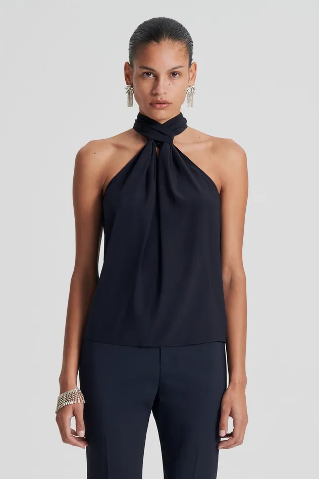 Shirts Women Scanlan Theodore SILK TIE NECK CAMI NAVY