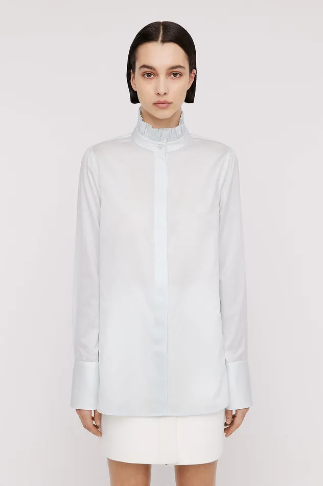 Shirts Women Scanlan Theodore STRIPE RUFFLE SHIRT PALEBLUE Shirts Women Scanlan Theodore STRIPE RUFFLE SHIRT PALEBLUE