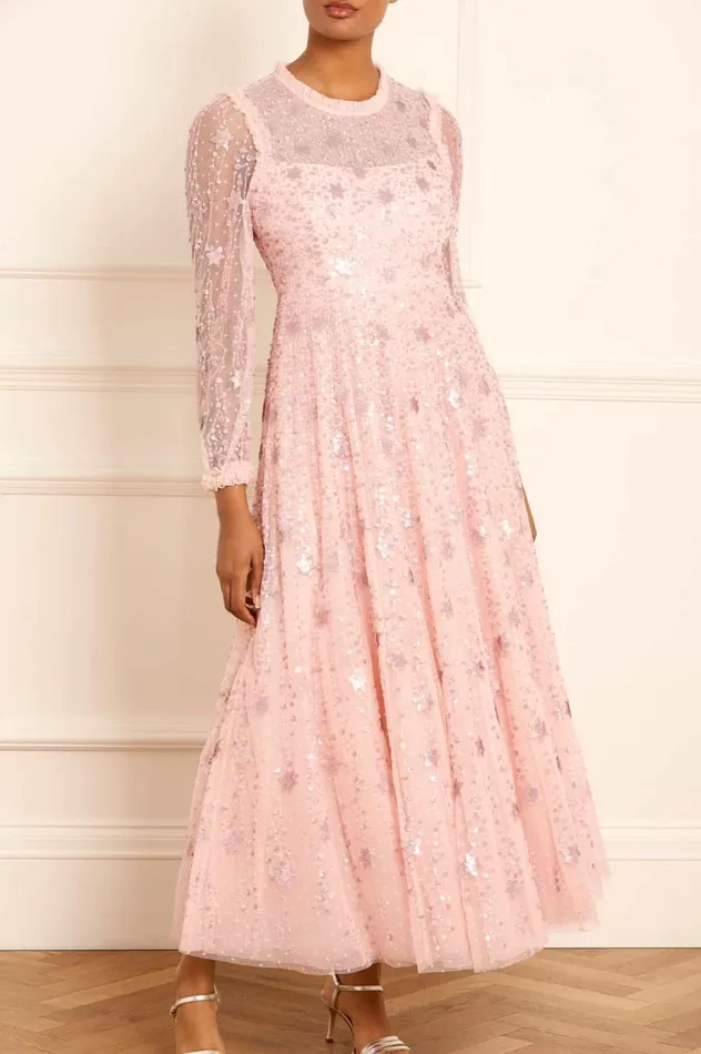 Shooting Stars Long Sleeve Ankle Gown Pink Women Needle and Thread Dresses