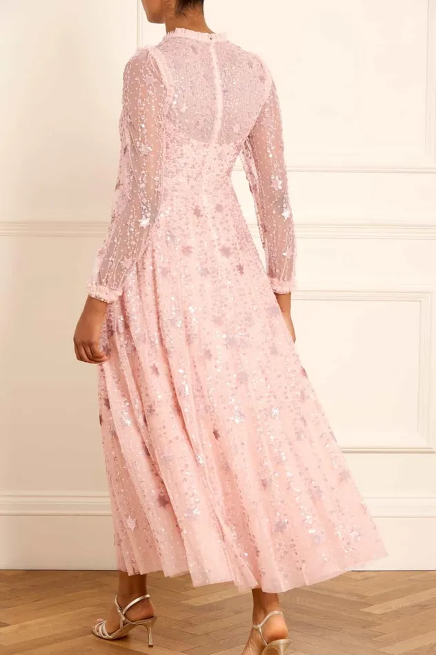 Shooting Stars Long Sleeve Ankle Gown Pink Women Needle and Thread Dresses