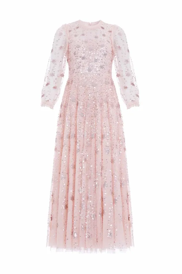 Shooting Stars Long Sleeve Ankle Gown Pink Women Needle and Thread Dresses