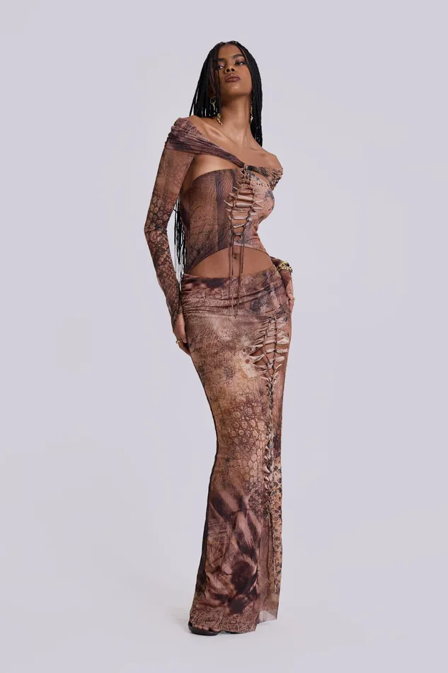 Shop Dahna Macrame Mesh Maxi Dress Tops Jaded London Women