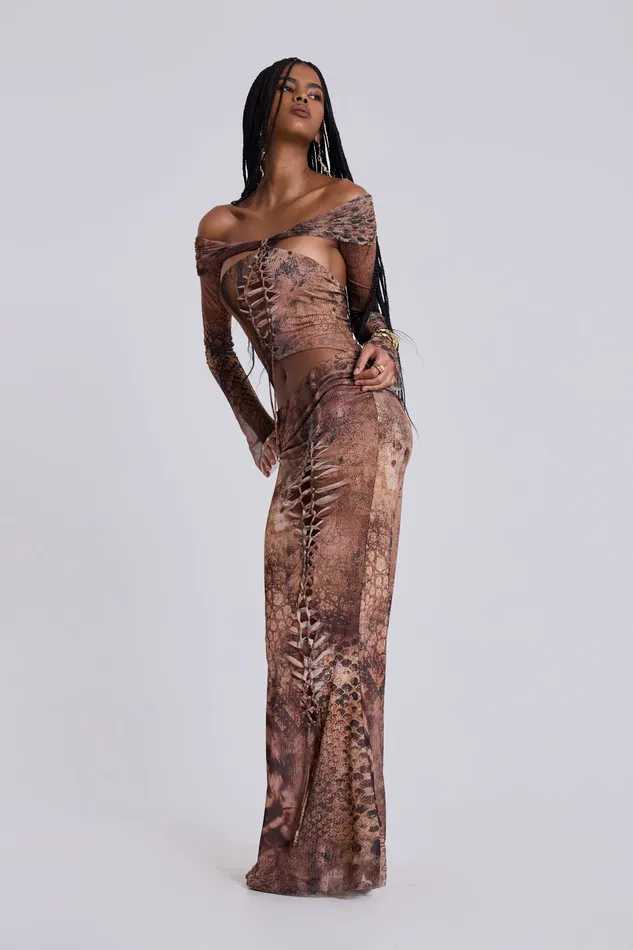 Shop Dahna Macrame Mesh Maxi Dress Tops Jaded London Women