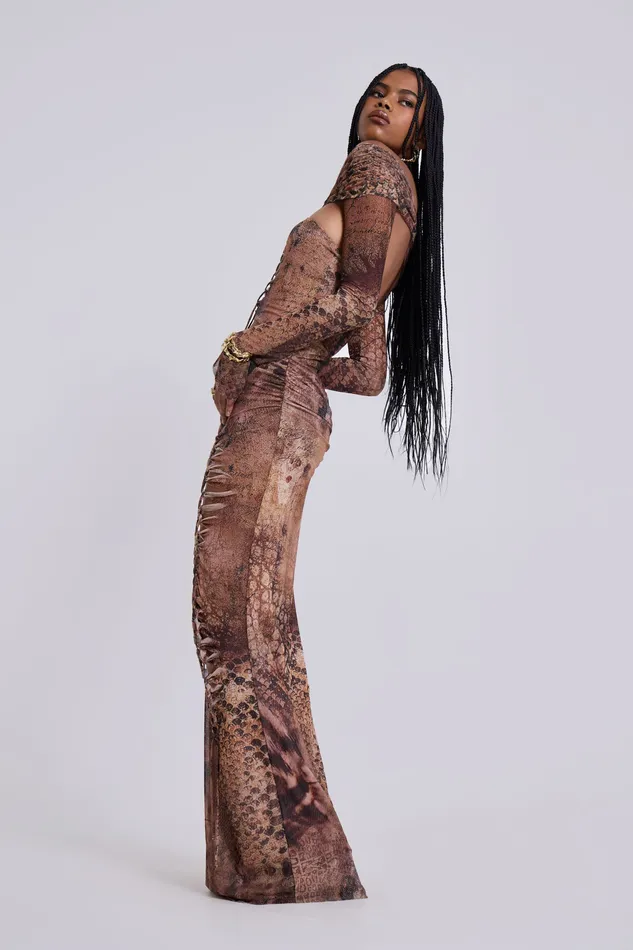Shop Dahna Macrame Mesh Maxi Dress Tops Jaded London Women