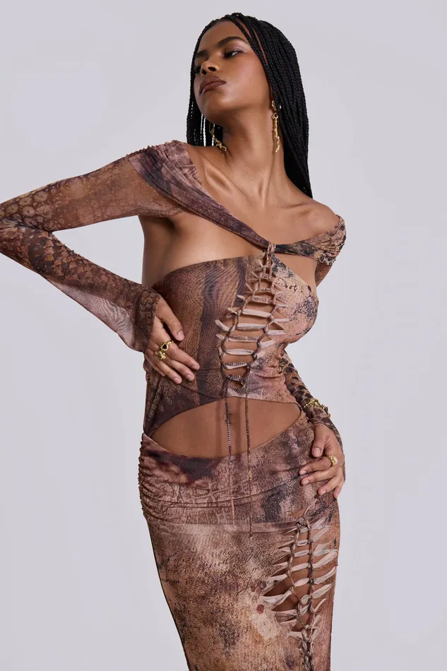 Shop Dahna Macrame Mesh Maxi Dress Tops Jaded London Women