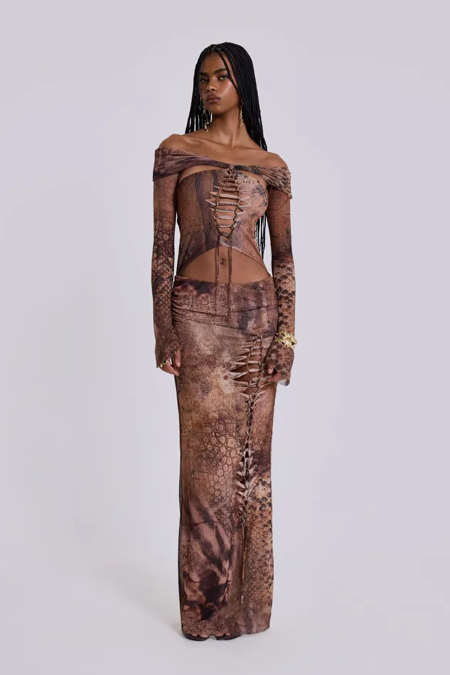Shop Dahna Macrame Mesh Maxi Dress Tops Jaded London Women