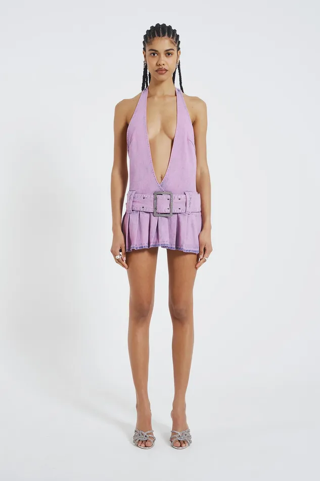 Shop Malibu Plunge Denim Mini Dress Dresses Jaded London Women