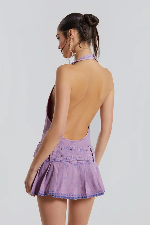 Shop Malibu Plunge Denim Mini Dress Dresses Jaded London Women