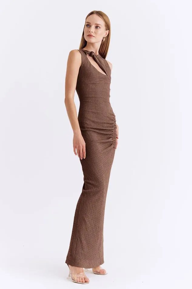 Shop SUBOO Dresses Jacqui Slash Front Maxi Dress 8211 Mocha