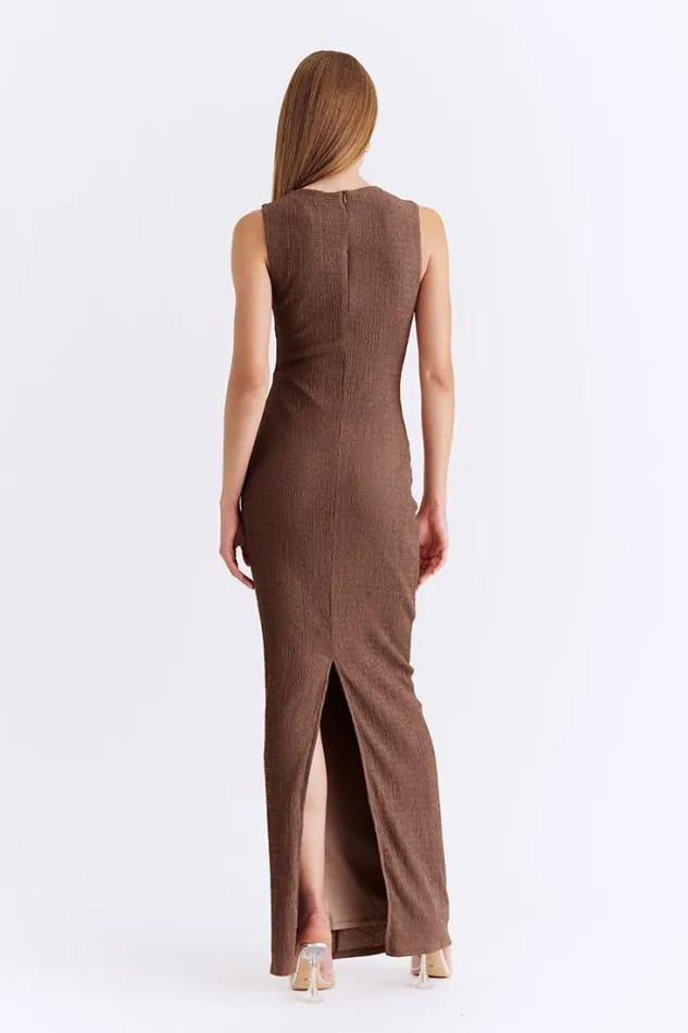 Shop SUBOO Dresses Jacqui Slash Front Maxi Dress 8211 Mocha
