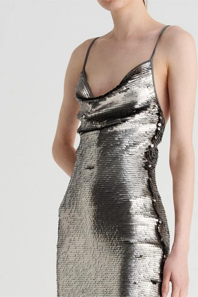 Shop SUBOO Dresses Luna Cowl Neck Mini Dress 8211 Silver