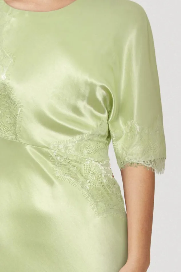 Shop SUBOO Dresses Nicky Asymmetric Sleeve Maxi Dress 8211 Celery Green