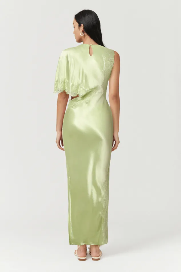 Shop SUBOO Dresses Nicky Asymmetric Sleeve Maxi Dress 8211 Celery Green