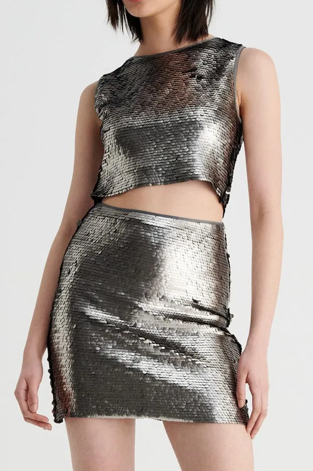 Shop SUBOO Matching Sets Luna Mini Skirt 8211 Silver