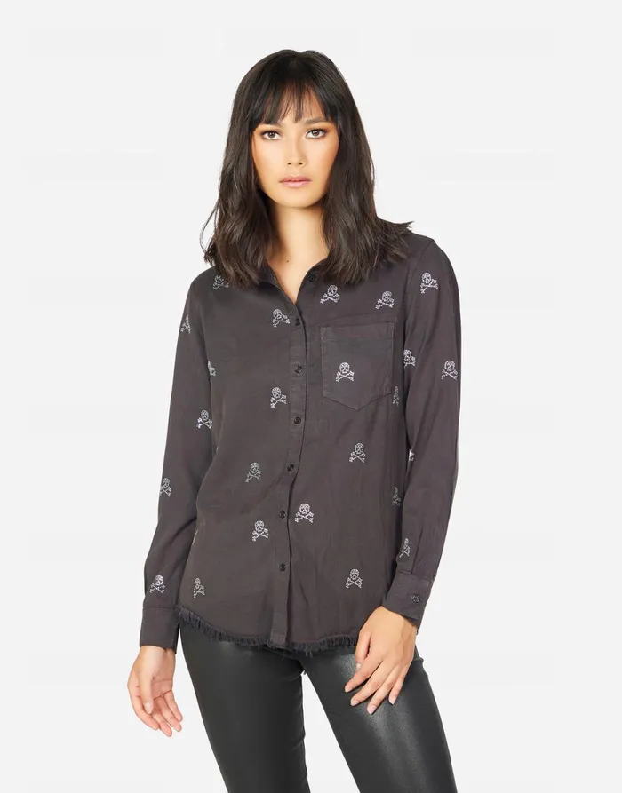 Sloane Mini Crystal Cross Bone Skulls Onyx Women039s Lauren Moshi Long Sleeve