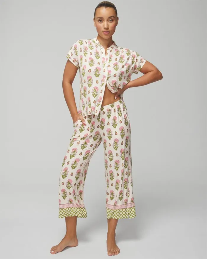 Soma Cool Nights Cropped Pants Paisley Floral Border Ws Women Matching Sets and Separates