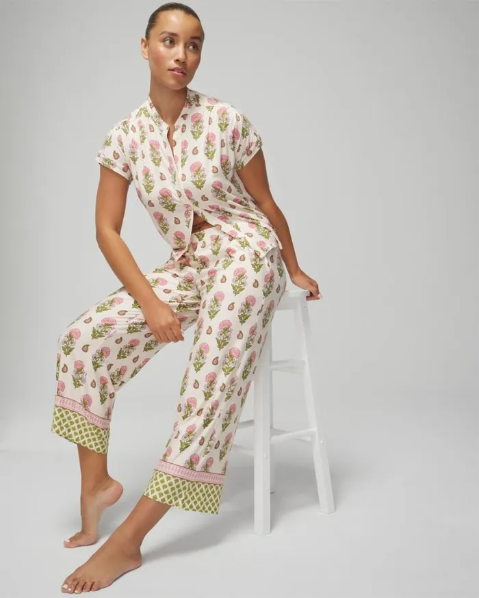 Soma Cool Nights Cropped Pants Paisley Floral Border Ws Women Matching Sets and Separates