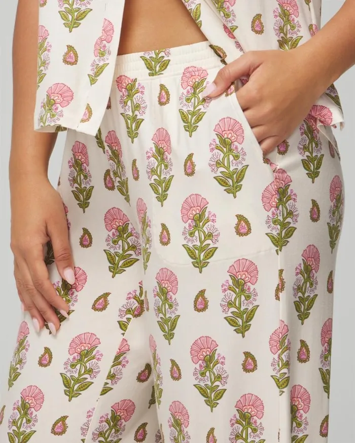 Soma Cool Nights Cropped Pants Paisley Floral Border Ws Women Matching Sets and Separates