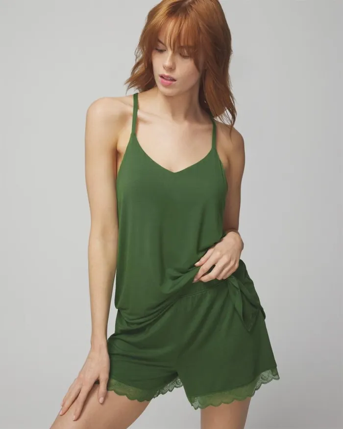 Soma Cool Nights Lace Trim Pajama Shorts Artichoke Women Lingerie