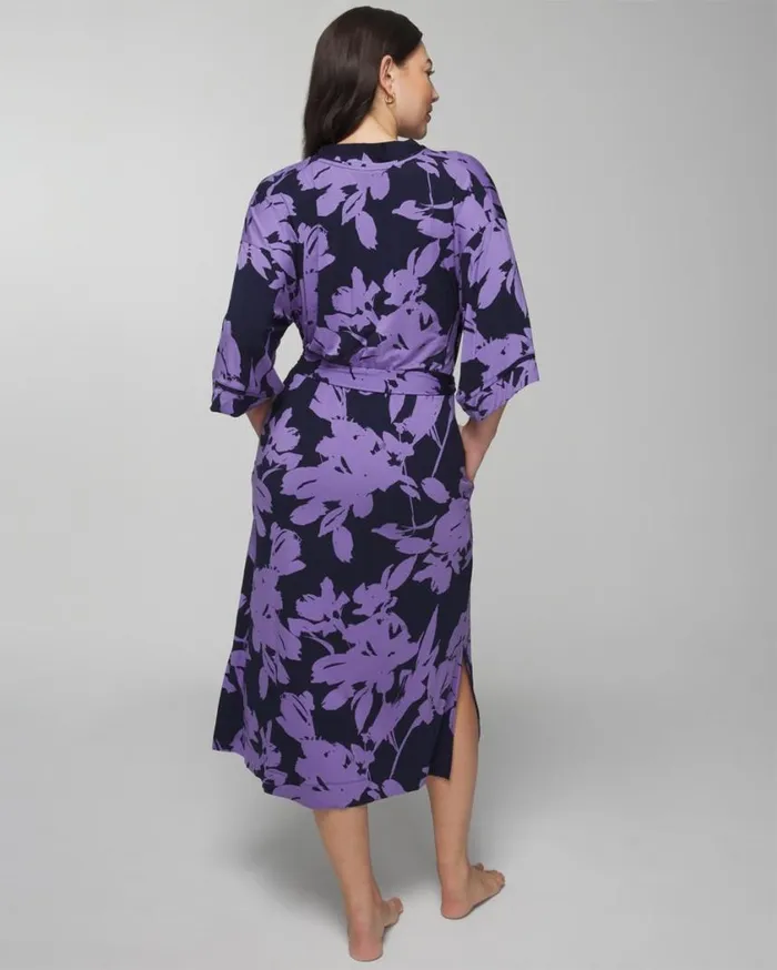 Soma Cool Nights Long Robe Silhouette Floral Navy Women Matching Sets and Separates